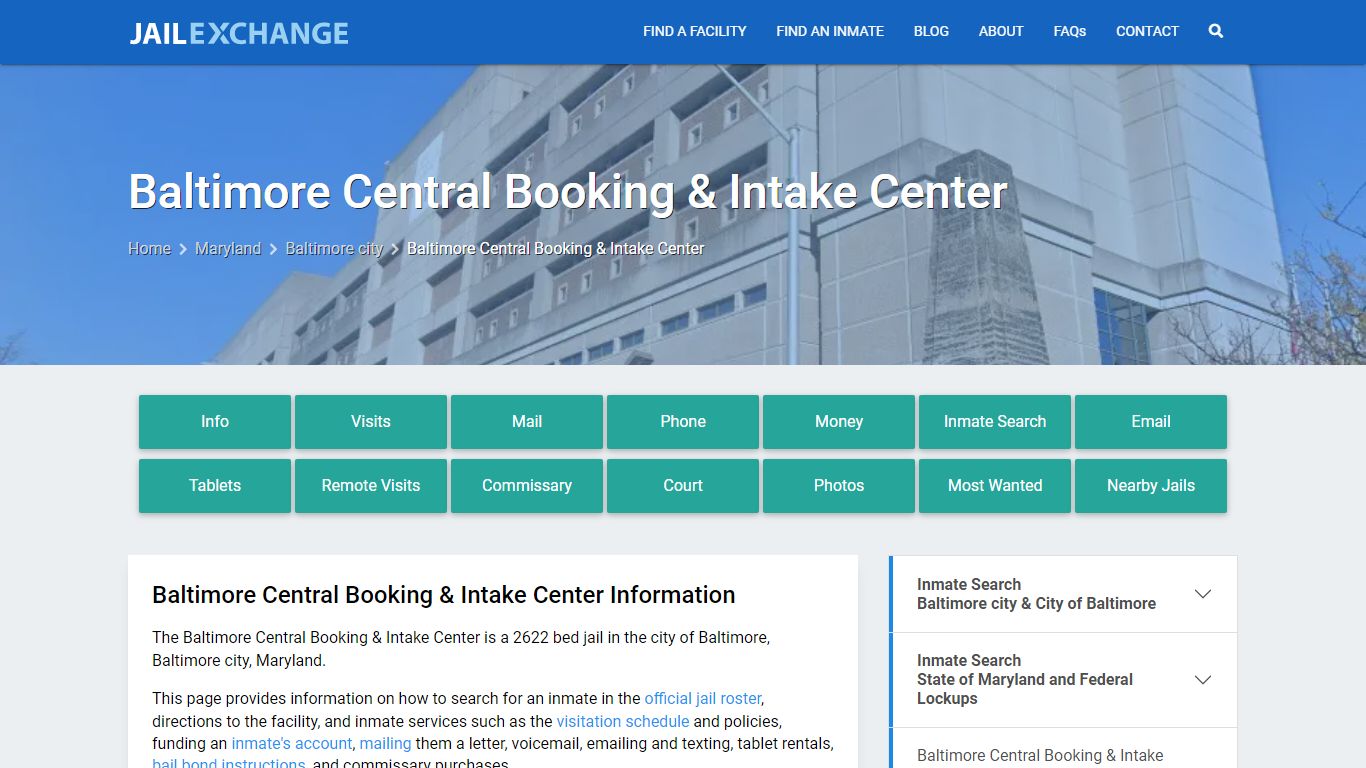 Baltimore Central Booking & Intake Center, MD Inmate Search, Information